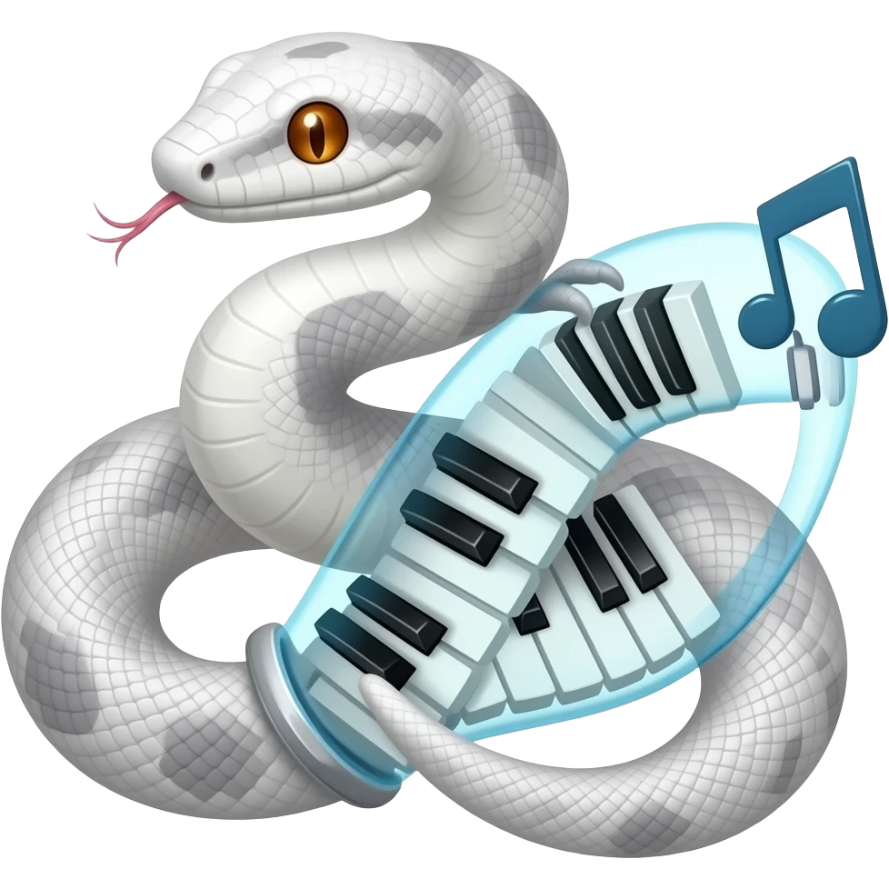albino boa constrictor wrapped around futuristic tubular musical keyboards emoji