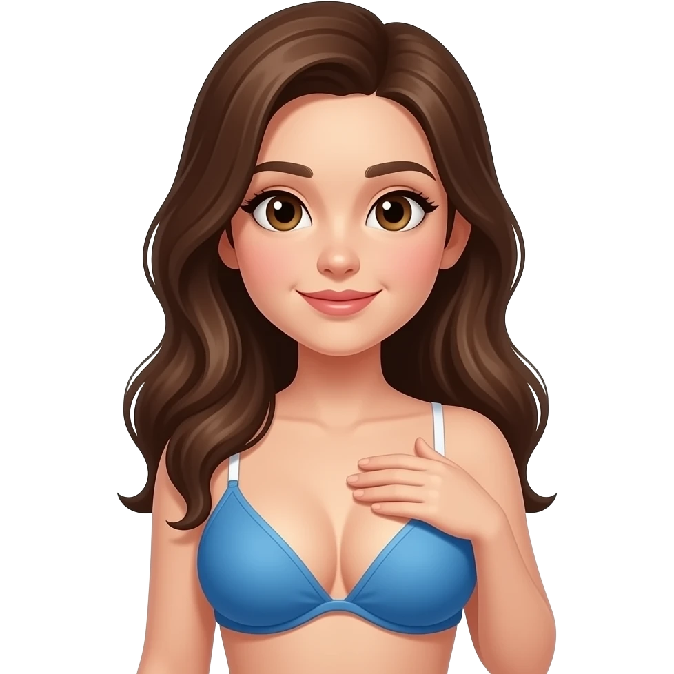 فتاة ترتدي حمالة زرقاء وصدر كبير وبسره بيضاء وتمسك بصدرها بيدها emoji