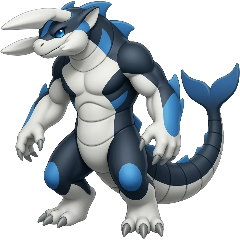 Bluish blackish whitish greyish gradients Absol-Amaura-Garchomp-Houndoom-Litten-Sharpedo-Aurorus-hybrid with orca tail emoji