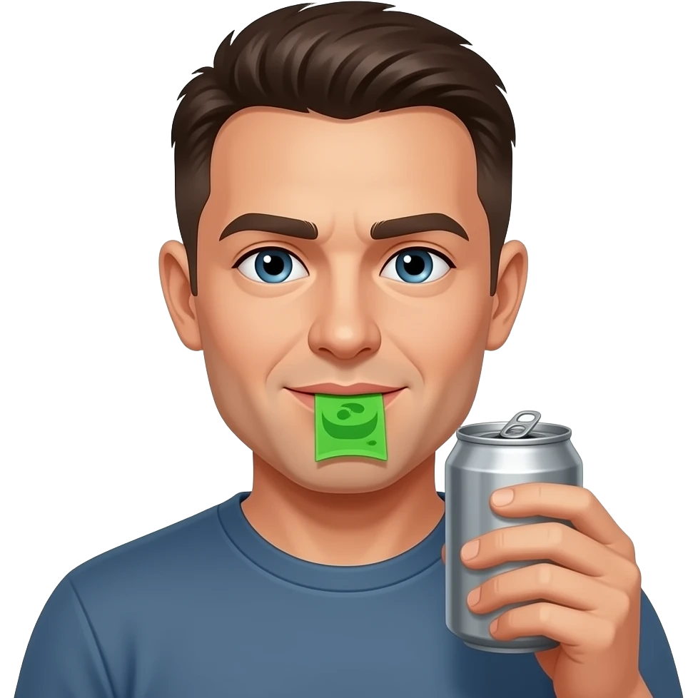 Iceberg nicotine pouch with a can in hand and he is putting it under lip emoji