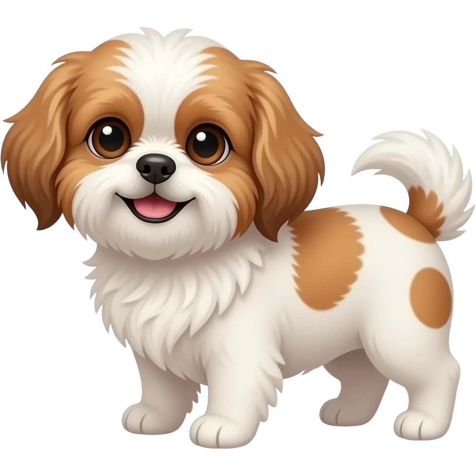 shit tzu brown spots with eye brown and white top hair fluffy and smiling emoji