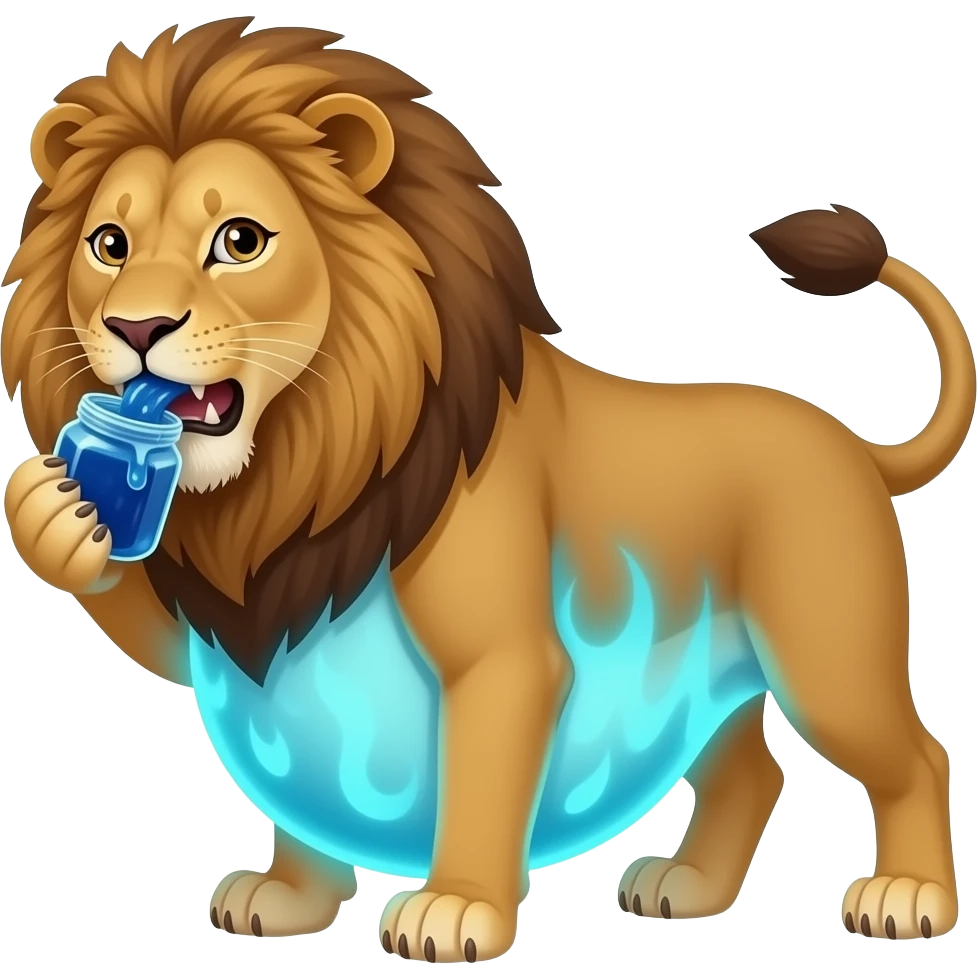 A lioness ate a lot of lantern luminosity blue jelly jam,Now her large bulging tummy lights up and glows bright like a firefly. emoji