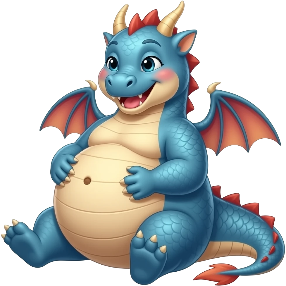 A lounging girl dragon,so fat & full that her heavy big round tummy looks pregnant,she is so bloated,how about a gentle tickle rub on her sensitive bellybutton to make her proudly giggle,what a fatty. emoji