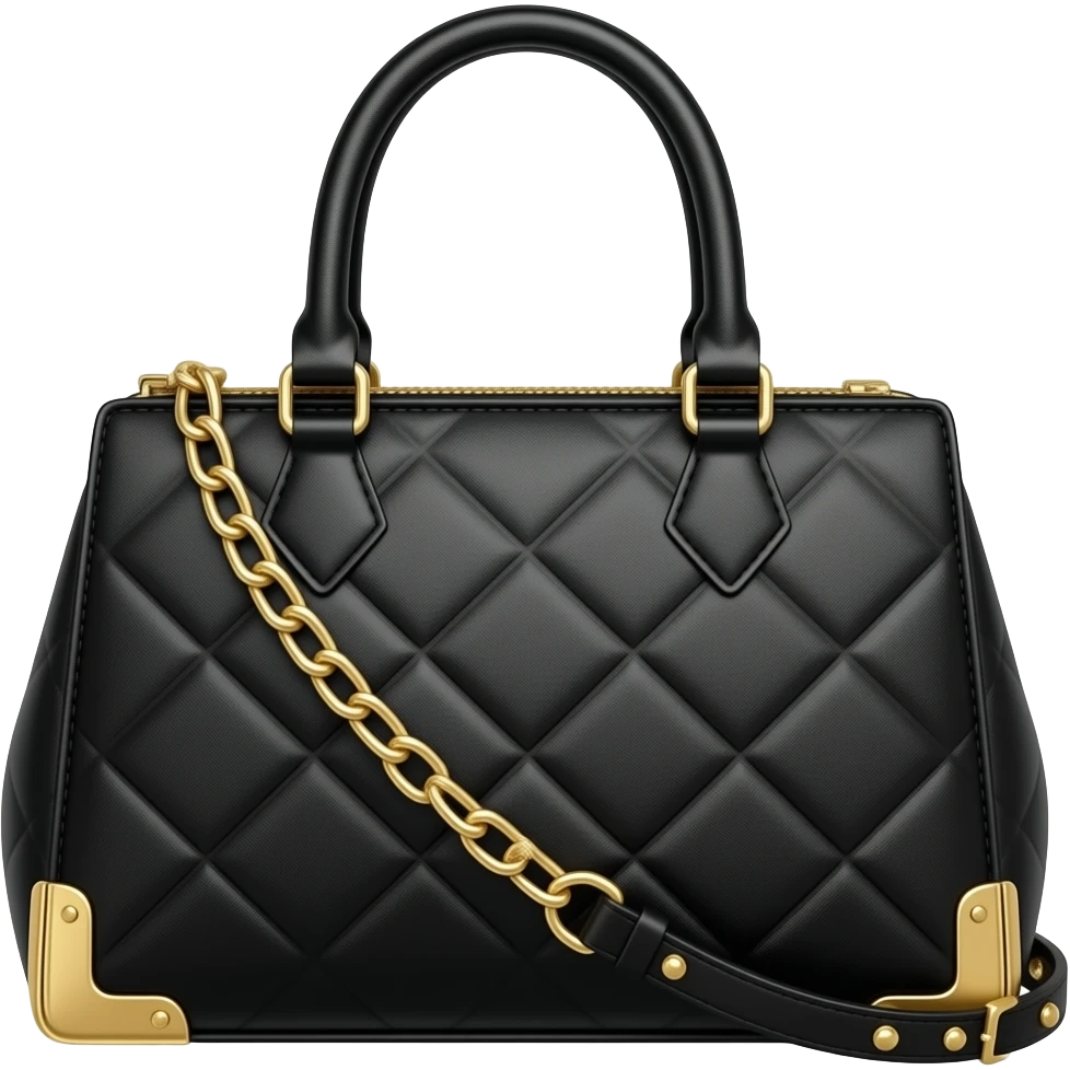 sac à main de luxe, noir avec des détails doré, la vue est en 3 quart emoji