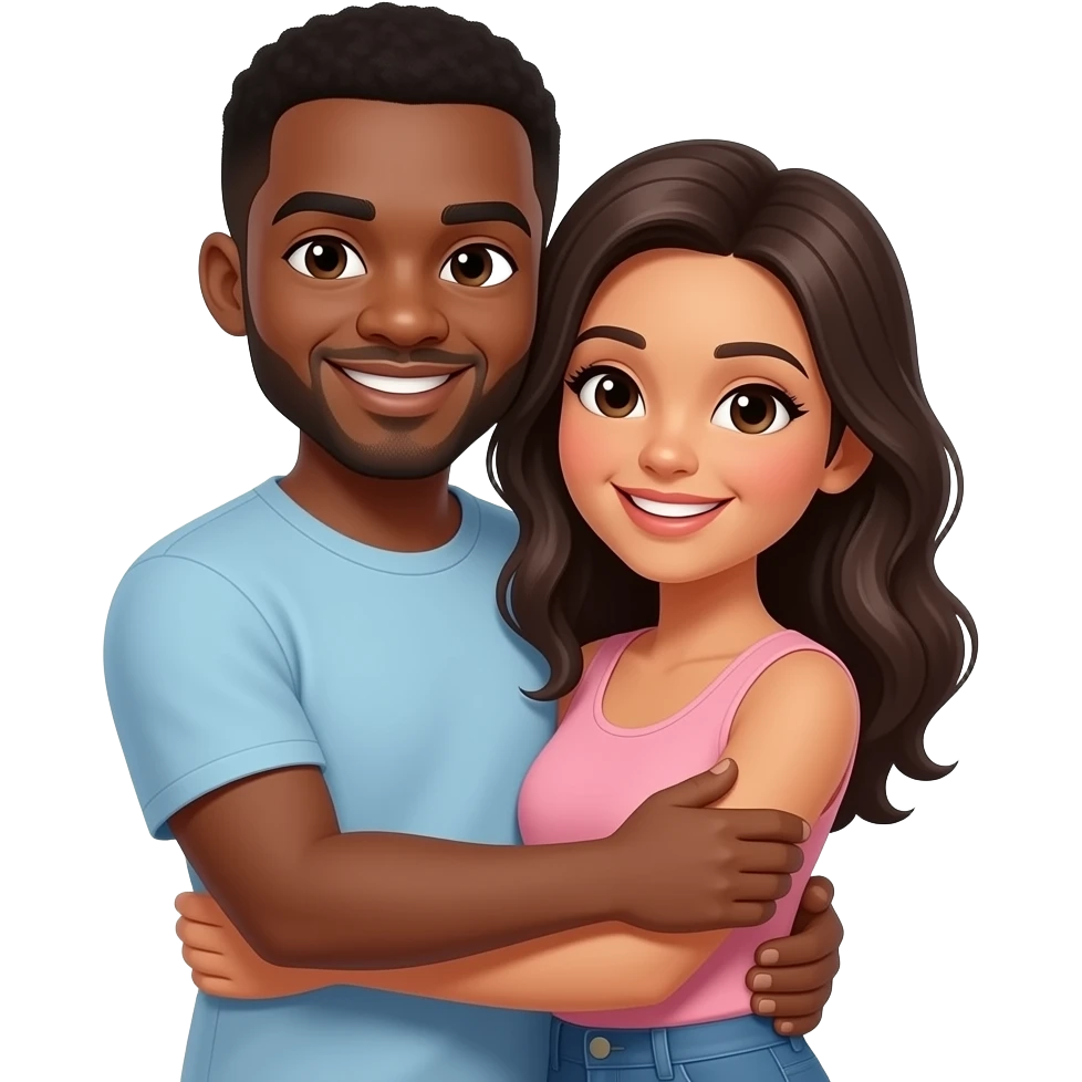 Male female hug black people emoji