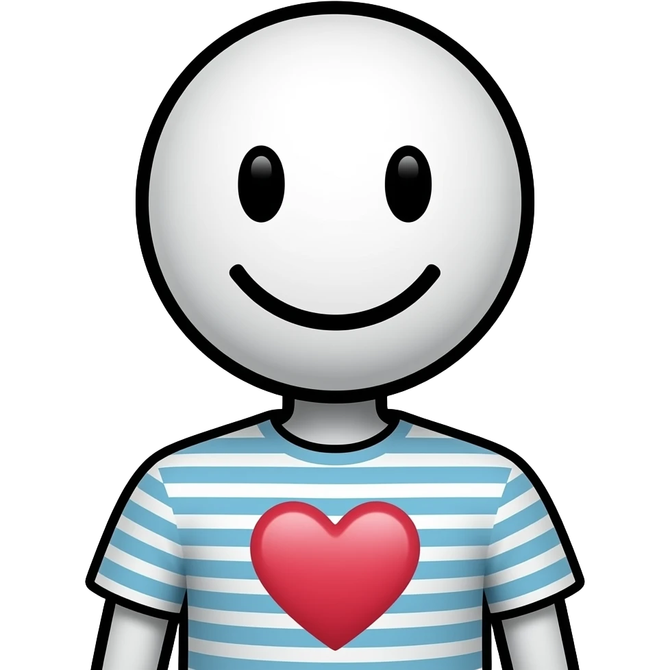 stick figure with smiley face and a heart on their shirt emoji
