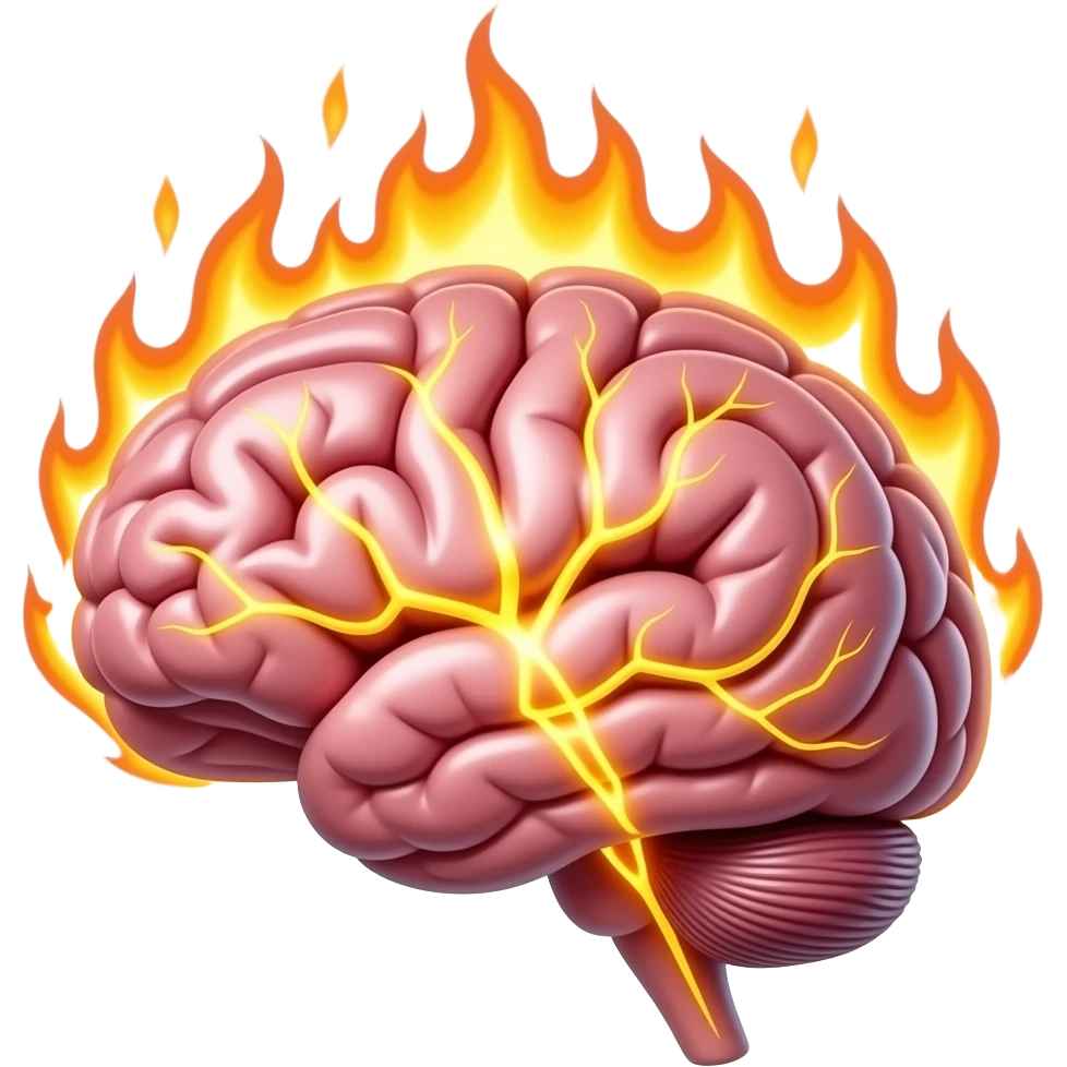 brain overthinking on fire emoji