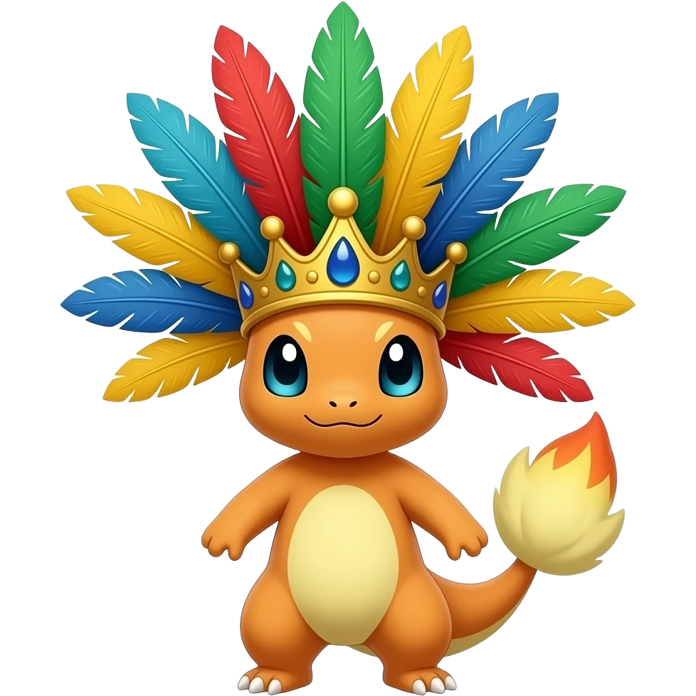 Absol-Flareon-Jolteon-Vaporeon-Fakémon-creature with Jamaican carnival feather headpiece, extravagant crown made of long colorful feathers emoji