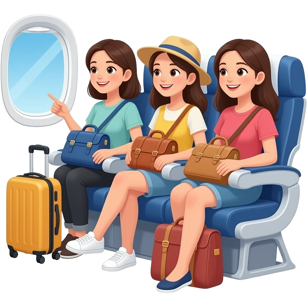 3 girls travelling plane emoji