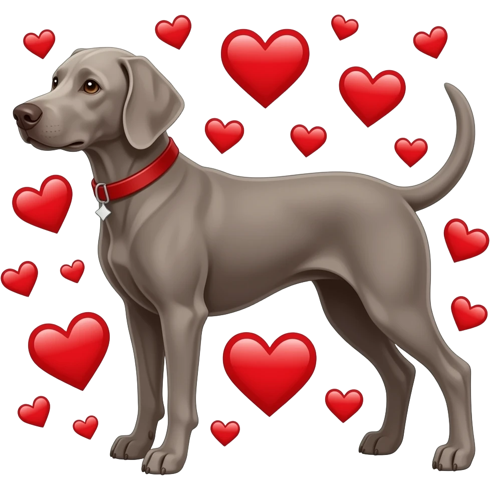 wiemaraner love with red hearts emoji