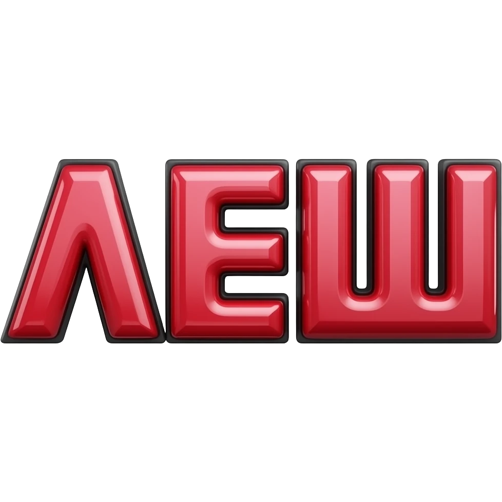 Glossy red and pink 3D text “ЛЕШ”, aggressive Twitch emote style, sharp letters, thick black outline, transparent background emoji