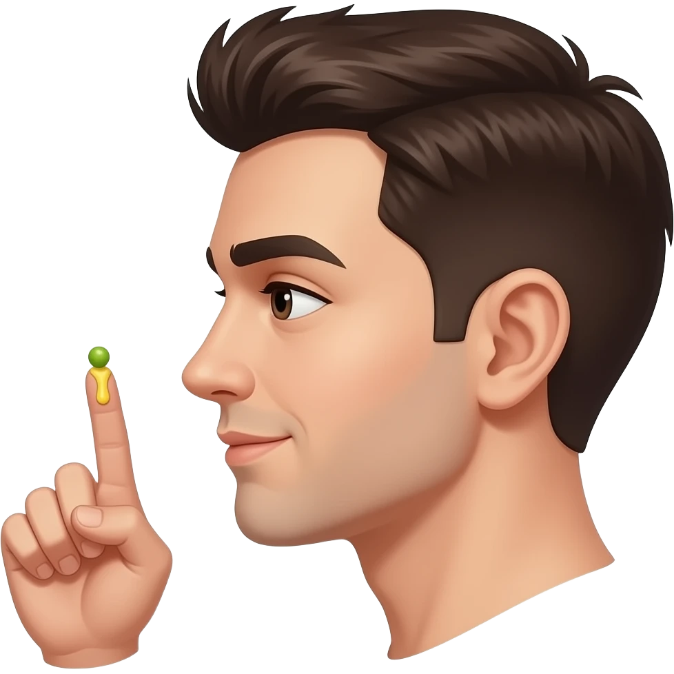 검지 손가락 아래에 완두콩만한 레몬색 크림이 짜여진 옆모습 emoji