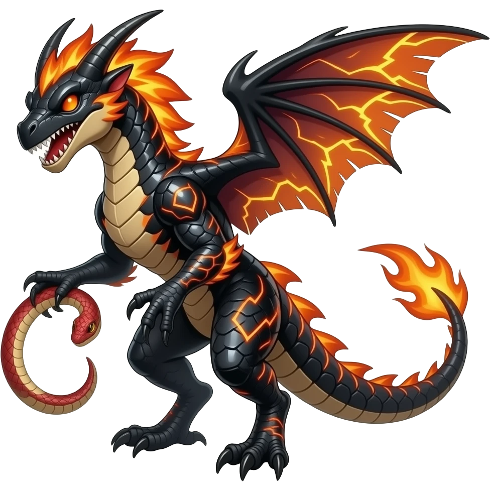 Shiny edgy cool badass electrical Raptorik feathery spicy Furry scaly oily black with neon-markings Salandit-Salamence-Ekans-Seviper-Rapidash-Salazzle-Fakemon-hybrid emoji