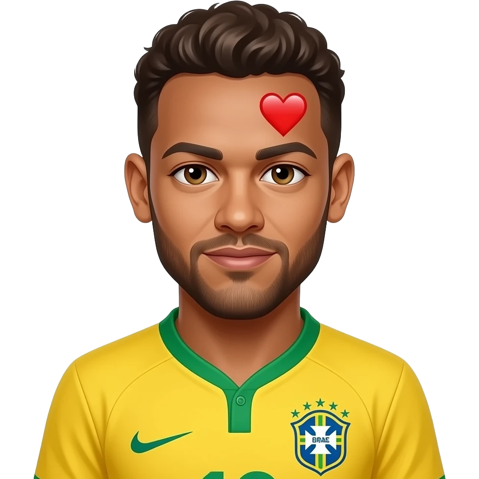 Neymar emoji, SAME Brazil jersey, chest-up, centered, 1 large ❤️ randomly placed near forehead, easy puzzle style, no text. emoji