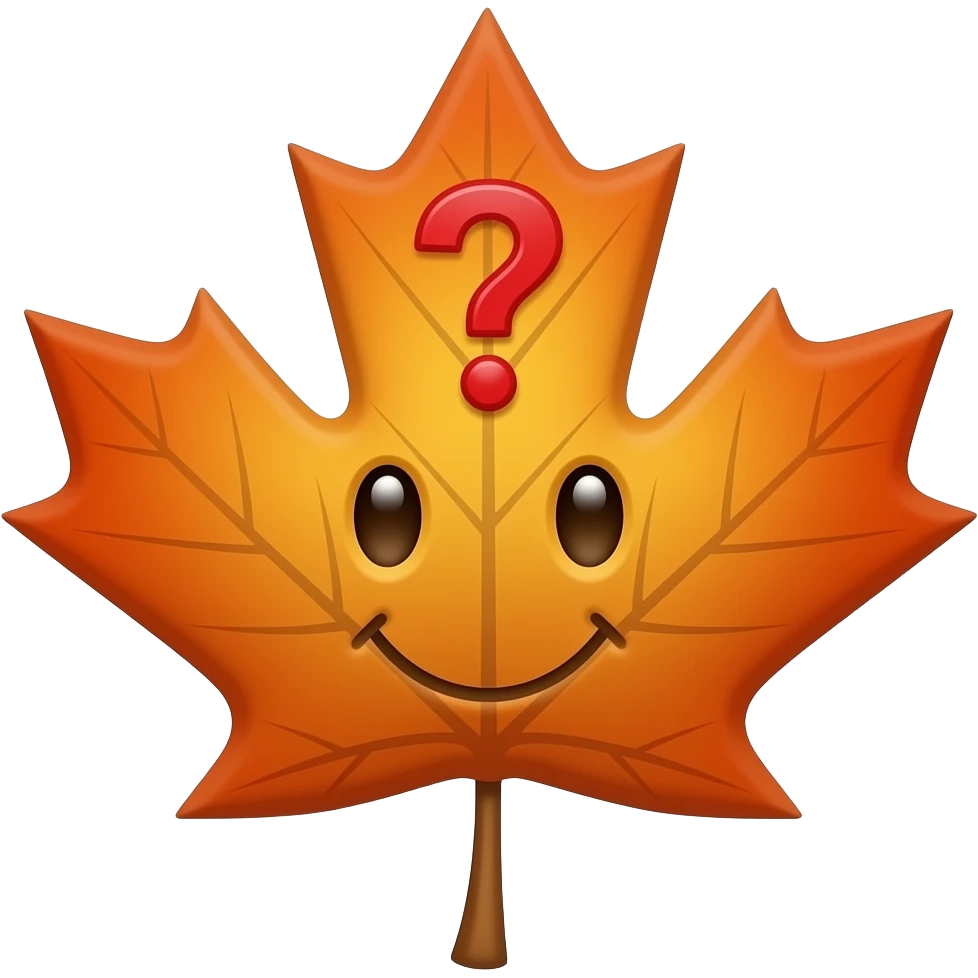 thinking maple leaf with face and red question mark emoji