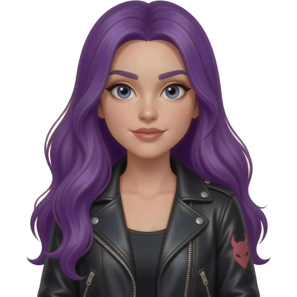 girl with long purple hair with a DEVIL sign emoji