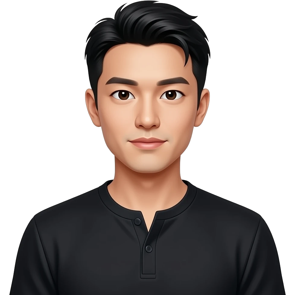 东亚宽肩膀帅哥，黑色亨利衫 emoji