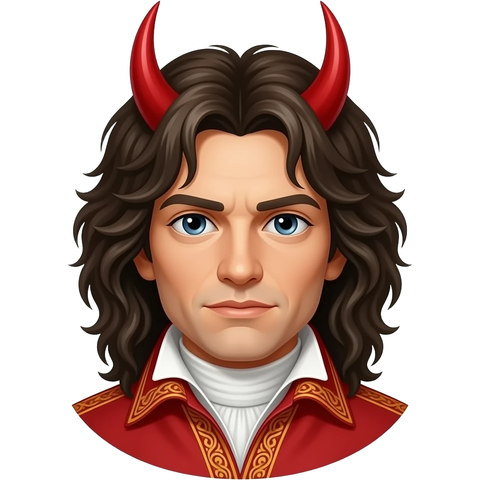 Mozart als angus young mit roten hörnern emoji