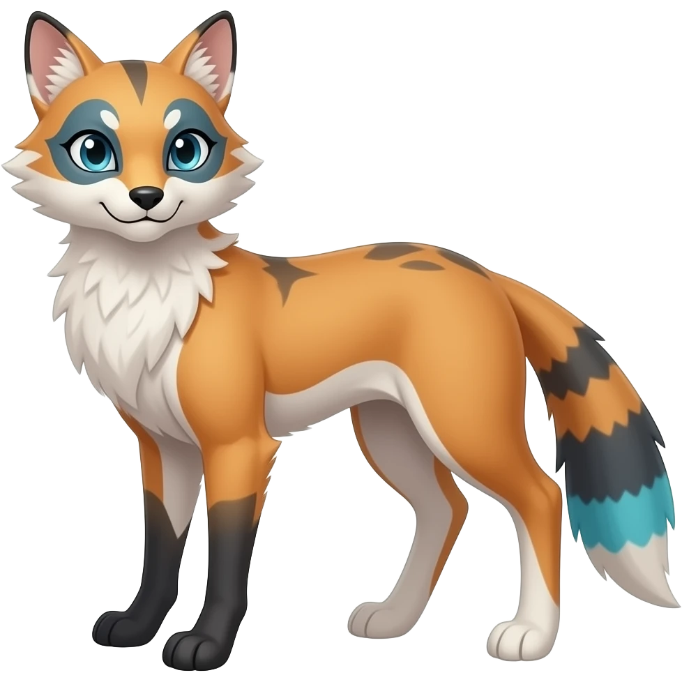 Slim thin lanky elegant oriental feral painted Absol-Litten-Fennekin-Sylveon-hybrid-animal emoji