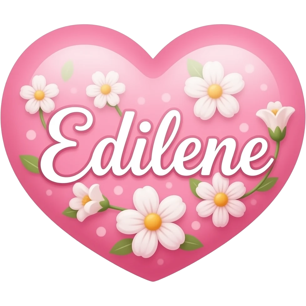 Coração cor pink com flores no meio o nome Edilene letra linda emoji