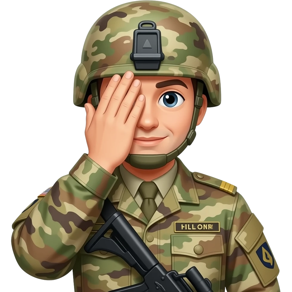 Army soldier one hand covering face emoji