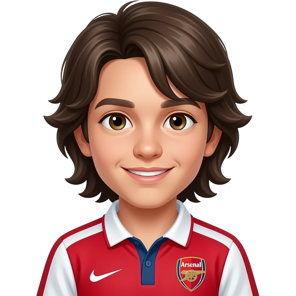 Young boy long hair Arsenal shirt emoji