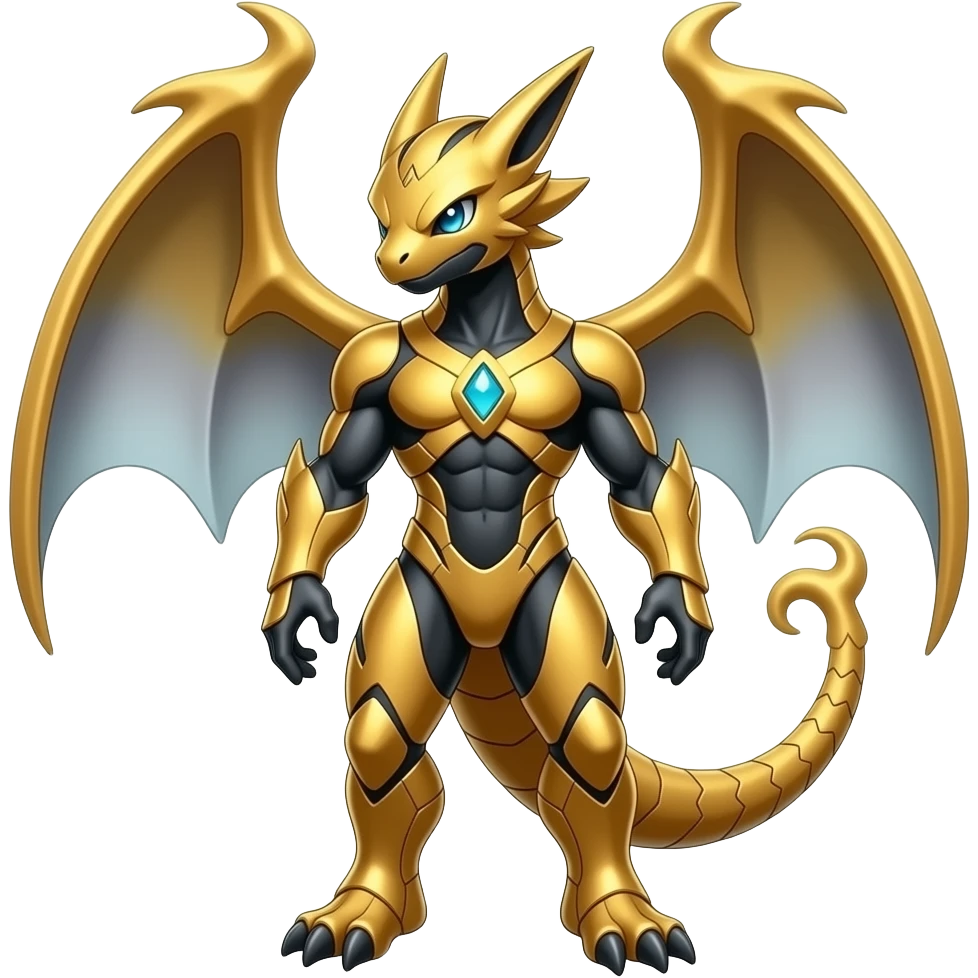 golden-bronze-silvery-gradient angelic Salamence-Tyranitar-Brony-Vernid-Fionbri-Fakémon-animal-hybrid, full body emoji