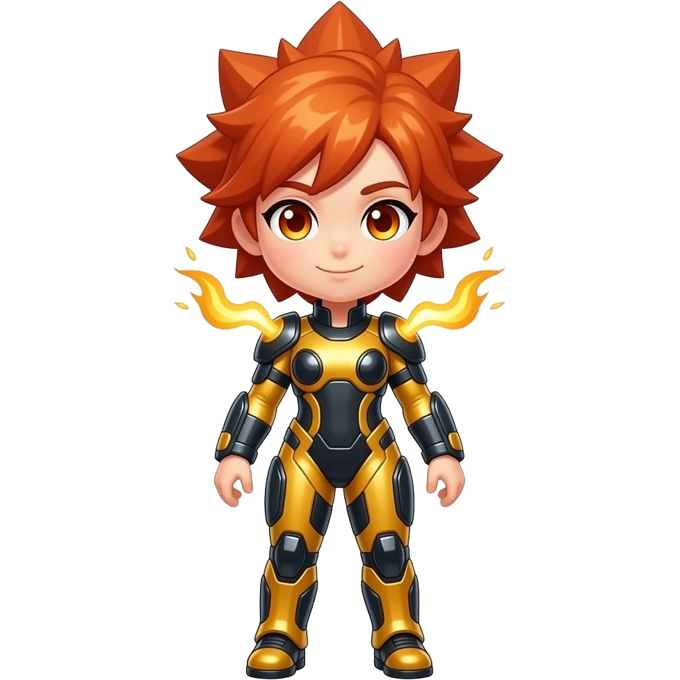 A chibi girl from a solar forge, full body, blinding plasma-gold skin ...