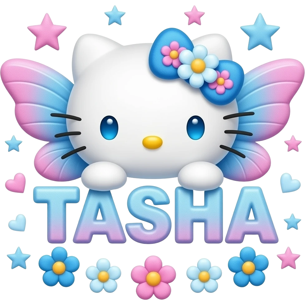 White velvety fur 3D hello kitty head with blue white pink gradient 3D ...