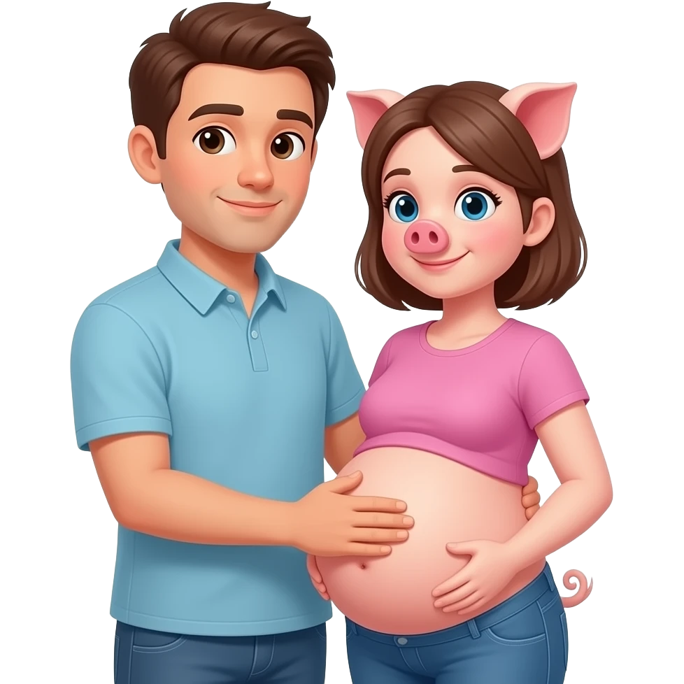 남자친구가 돼지 여자친구 배를 쓰담아주는 emoji