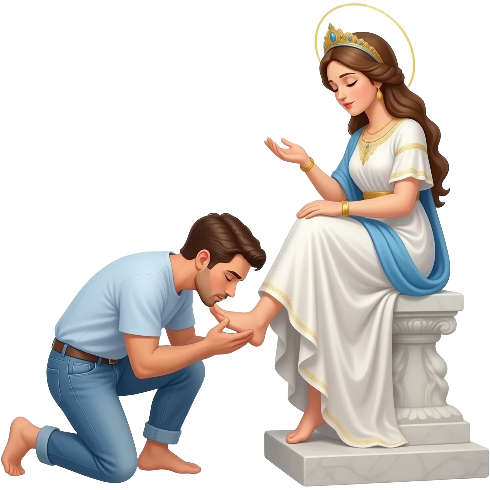 male kneels in front of goddess and kisses her foot emoji