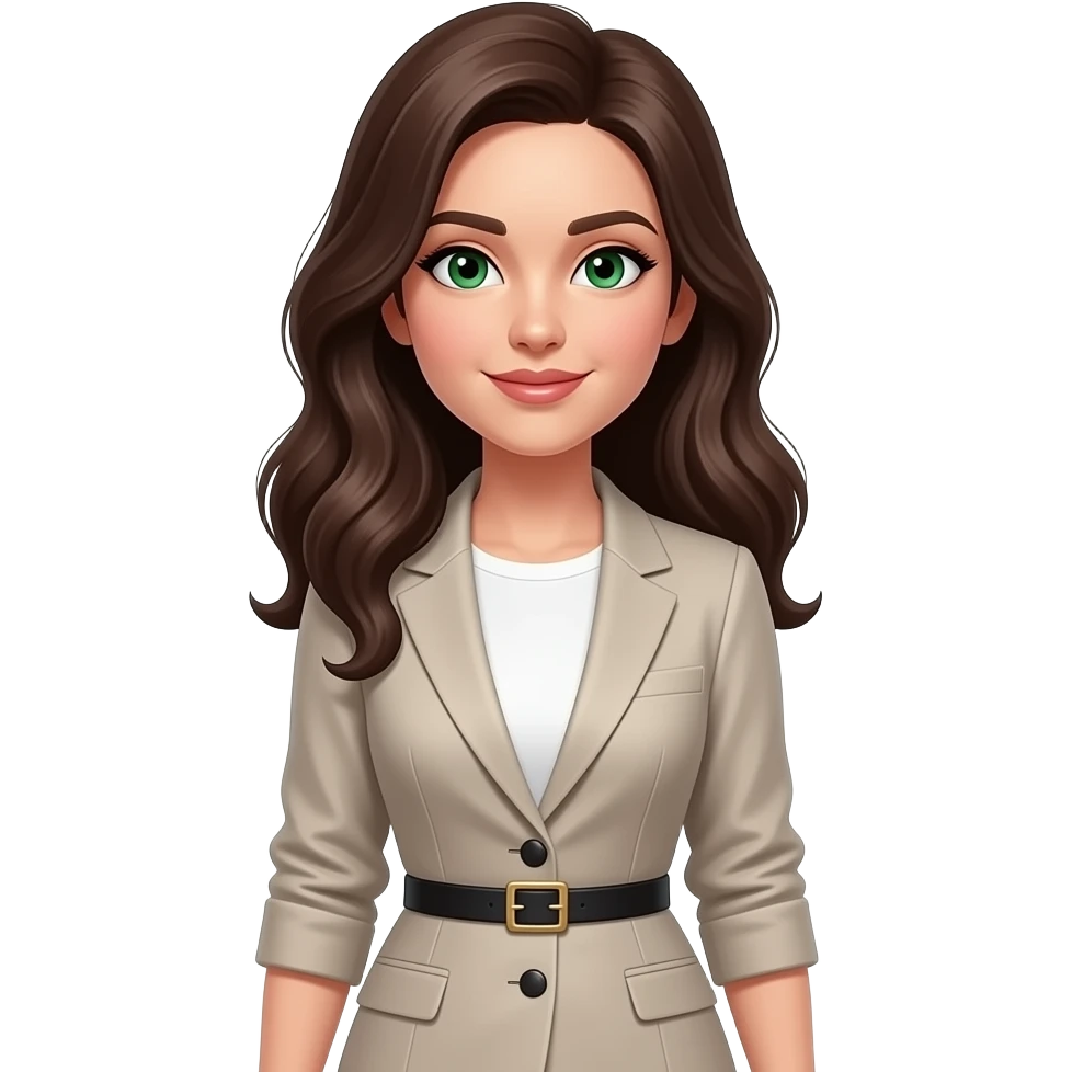 woman with dark brown hair and green eyes in a classy outfit full body emoji emoji