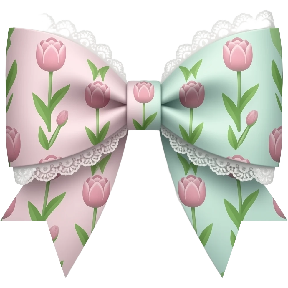 light pink ombre green pastel with tulip rococo style pattern on bow lace coquette bow emoji