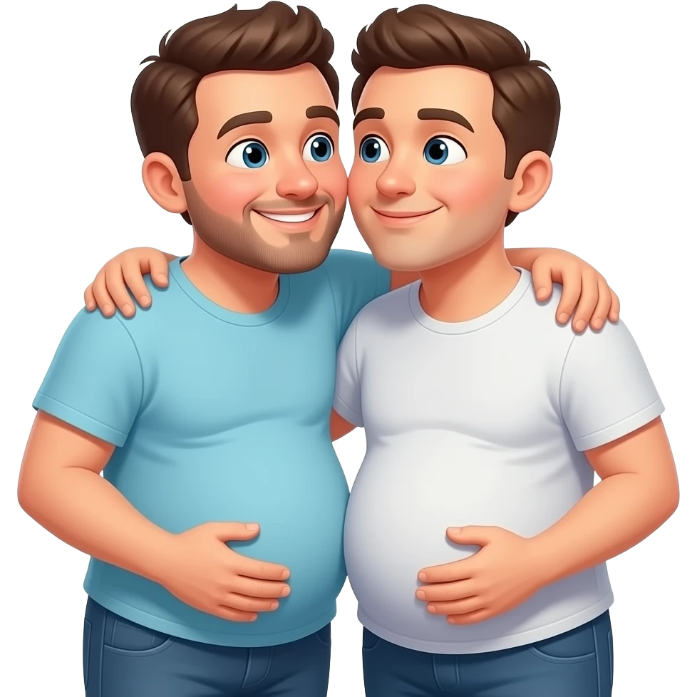very pregnant Man hugging very pregnant man tightly and 1 giving and peck on the cheek emoji