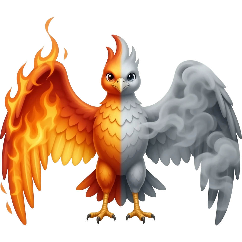 A phoenix made of fire on one side and smoke on the other side emoji