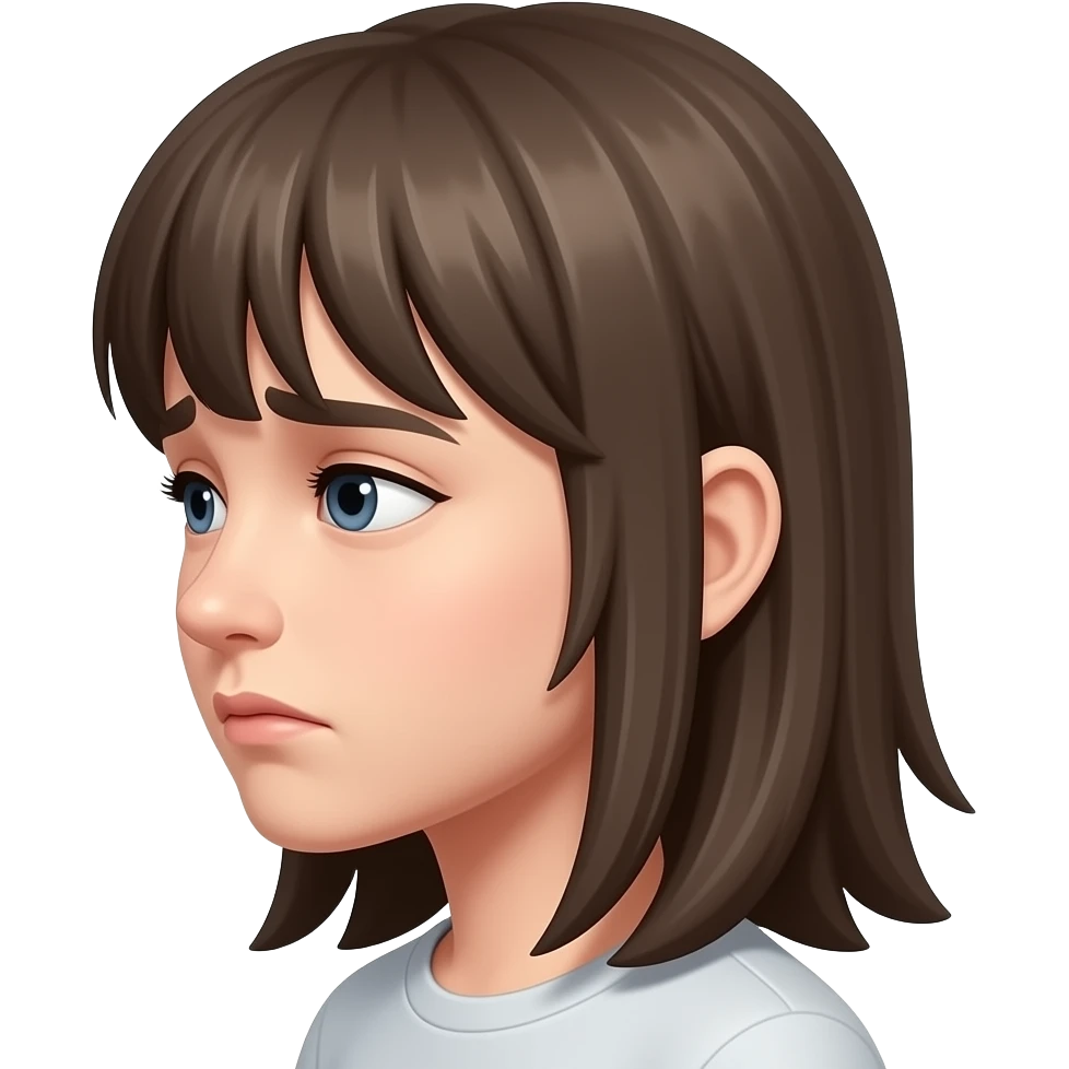 A emoji with side, Bangs , and sad emoji