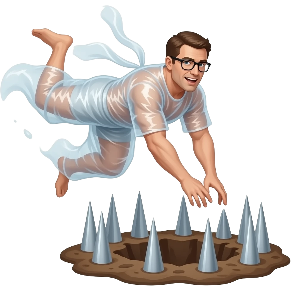Man dives into pit of spikes and plastic wrap emoji