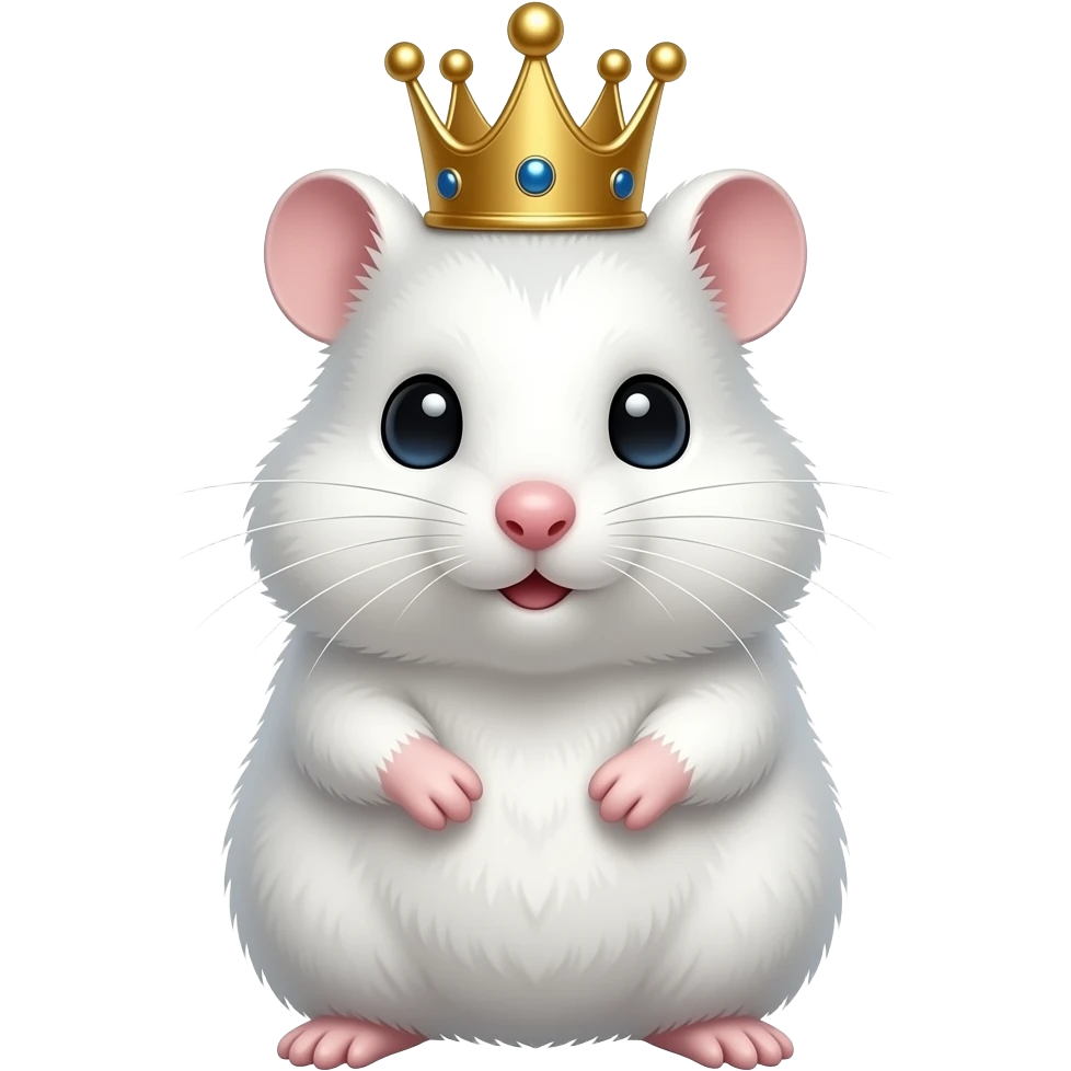 A white hamster wearing a crown emoji