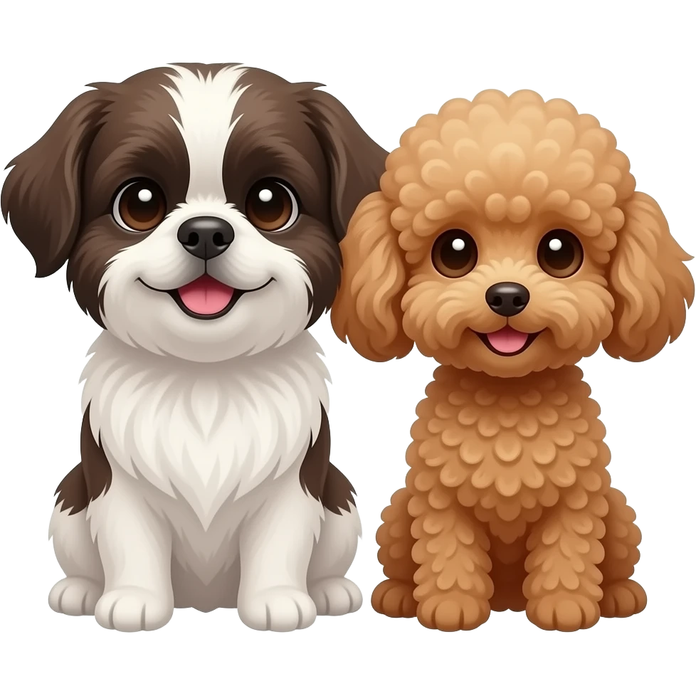 Smiling cute Dark brown and white Shihtzu and light brown toypoodle  sitting emoji