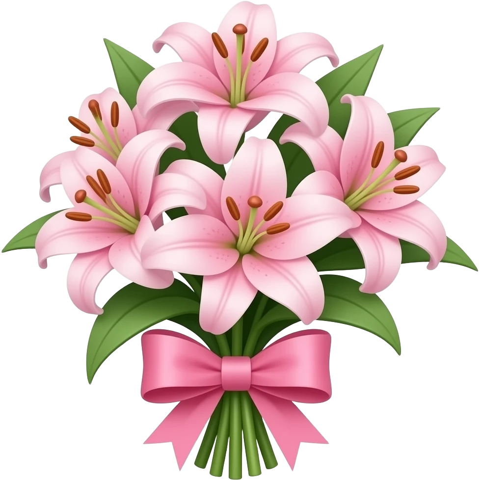 Buquê de lírios rosas com laço rosa emoji