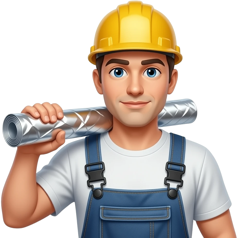 Hola ia de emojis, quiero un hombre con ropa de obrero con un rollo de membrana aluminio en el hombro emoji