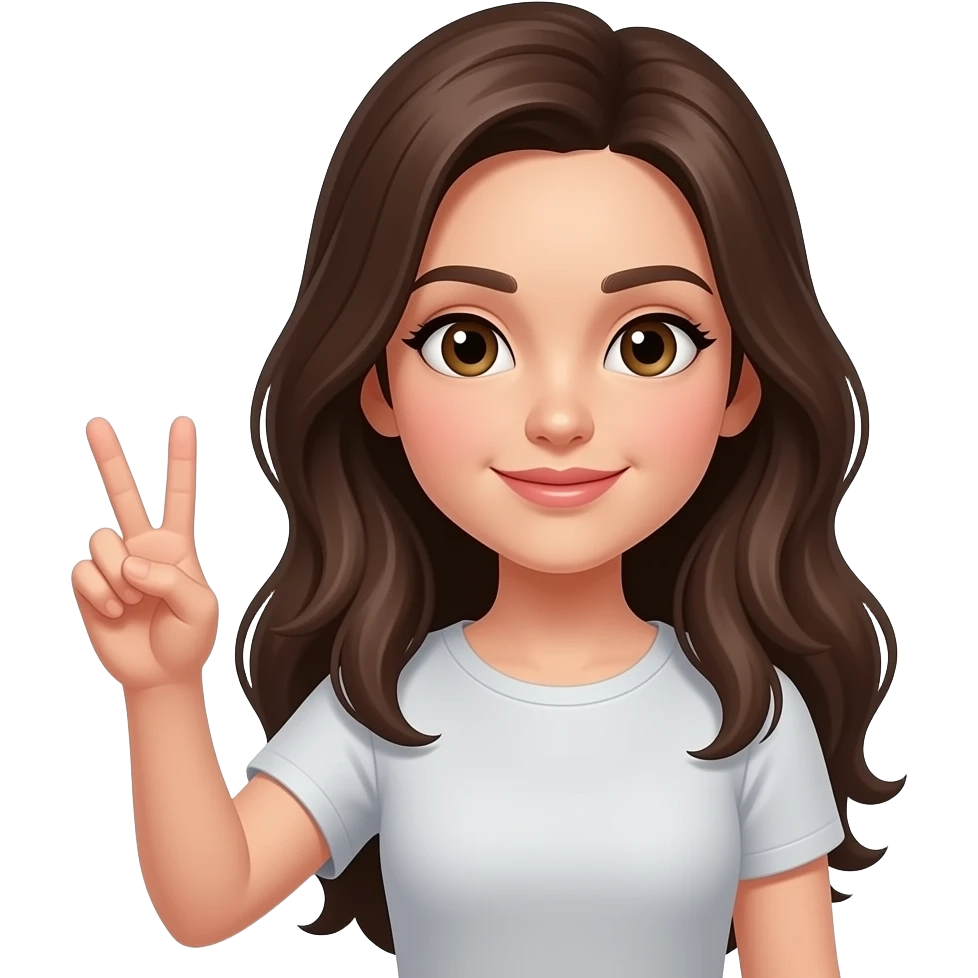 a brunnete girl doing peace sign with her hand emoji