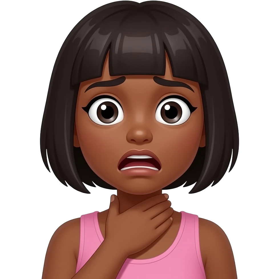 Black girl crashing out choking her self. Darker and she hadd short bob and hand around her neck she is in panic She is upset emoji