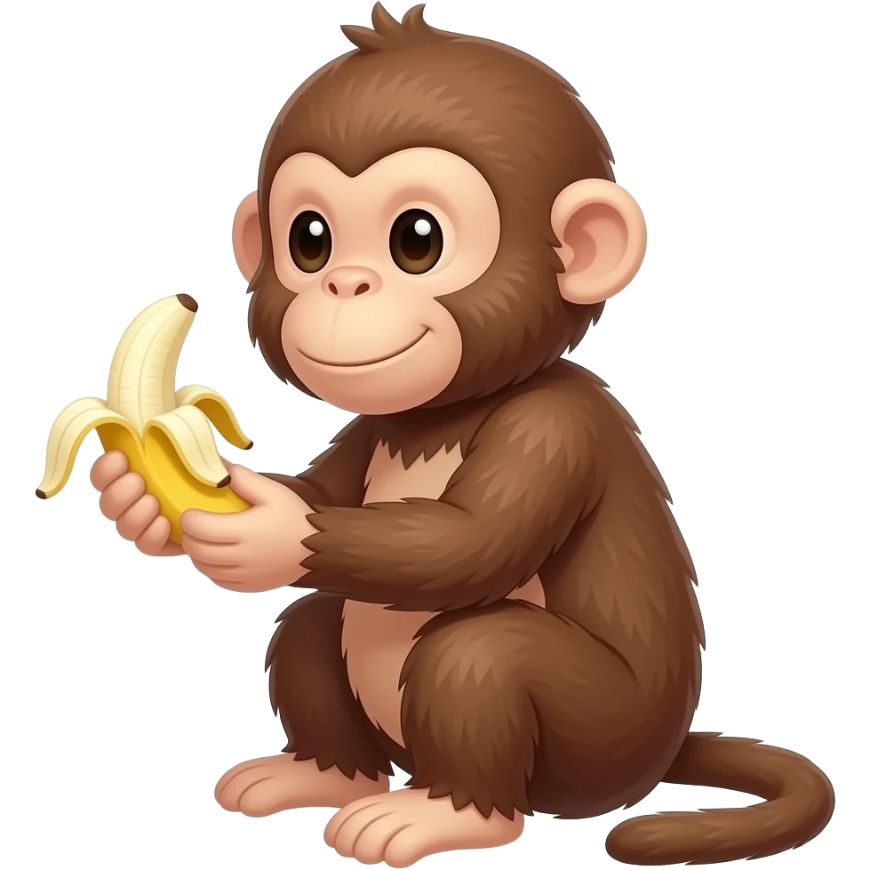 The monkey is sitting sideways holding a banana in his hands emoji