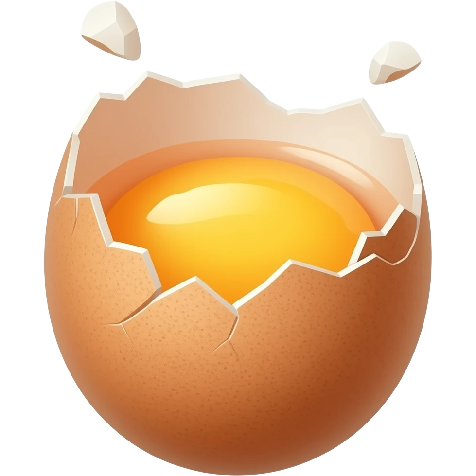 Cracked egg splashing open, no hands, Apple iOS emoji style, glossy 3D render, ultra detailed, cute realistic emoji icon emoji