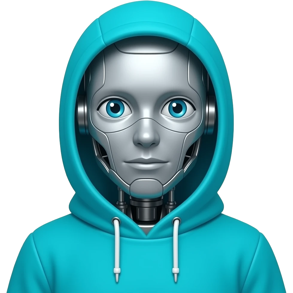 Robot in cyan hoodie pixelated emoji