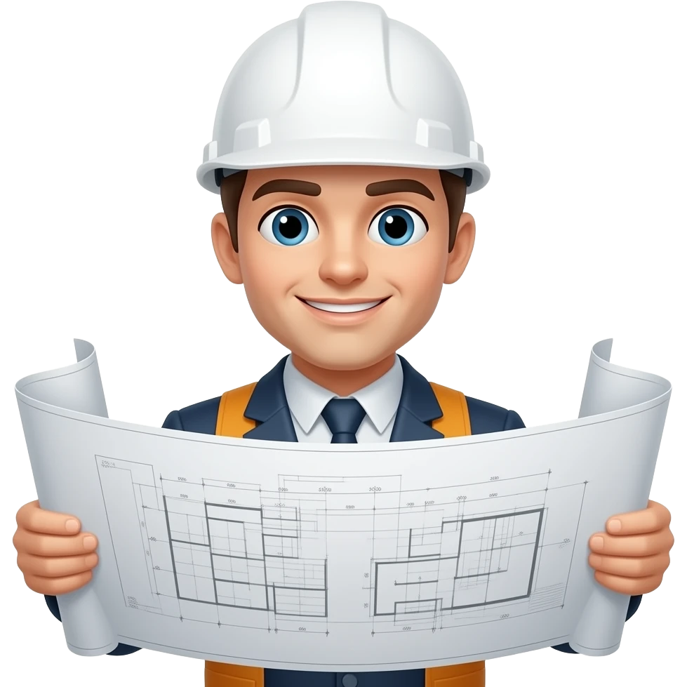 arquitecto con casco blanco y agarrando plano emoji