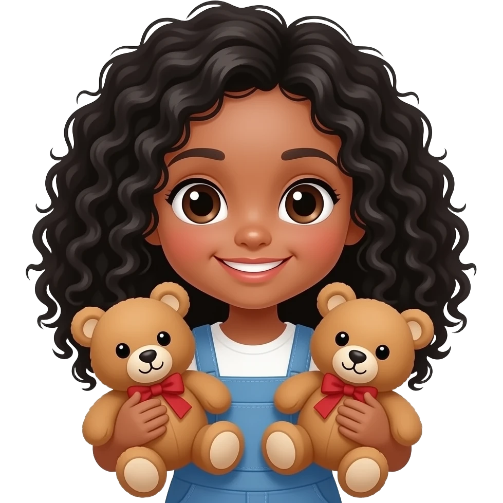 cute black curly hair girl holding teddy bears emoji