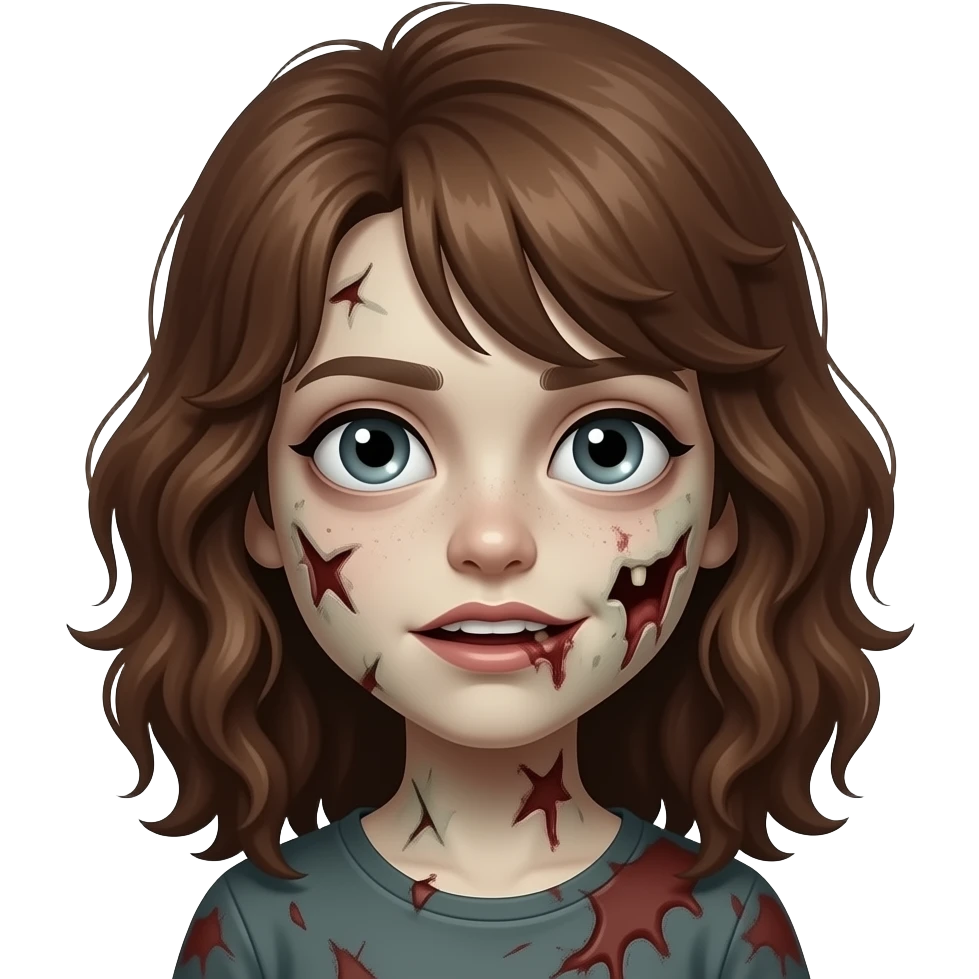 uma me menina zumbi com cabelo marrom ondulado emoji