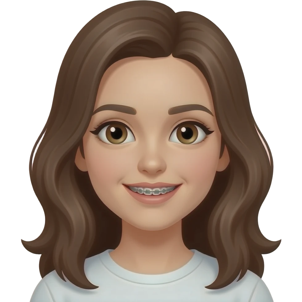 Una chica con brackets con pelo cafe emoji